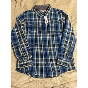 Outerknown NWT Mens Medium Blanket Shirt Plaid Blue Wave Ventana